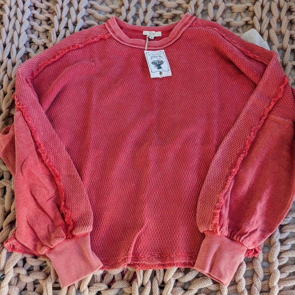 Chic Easel Coral Waffle Knit Shirt